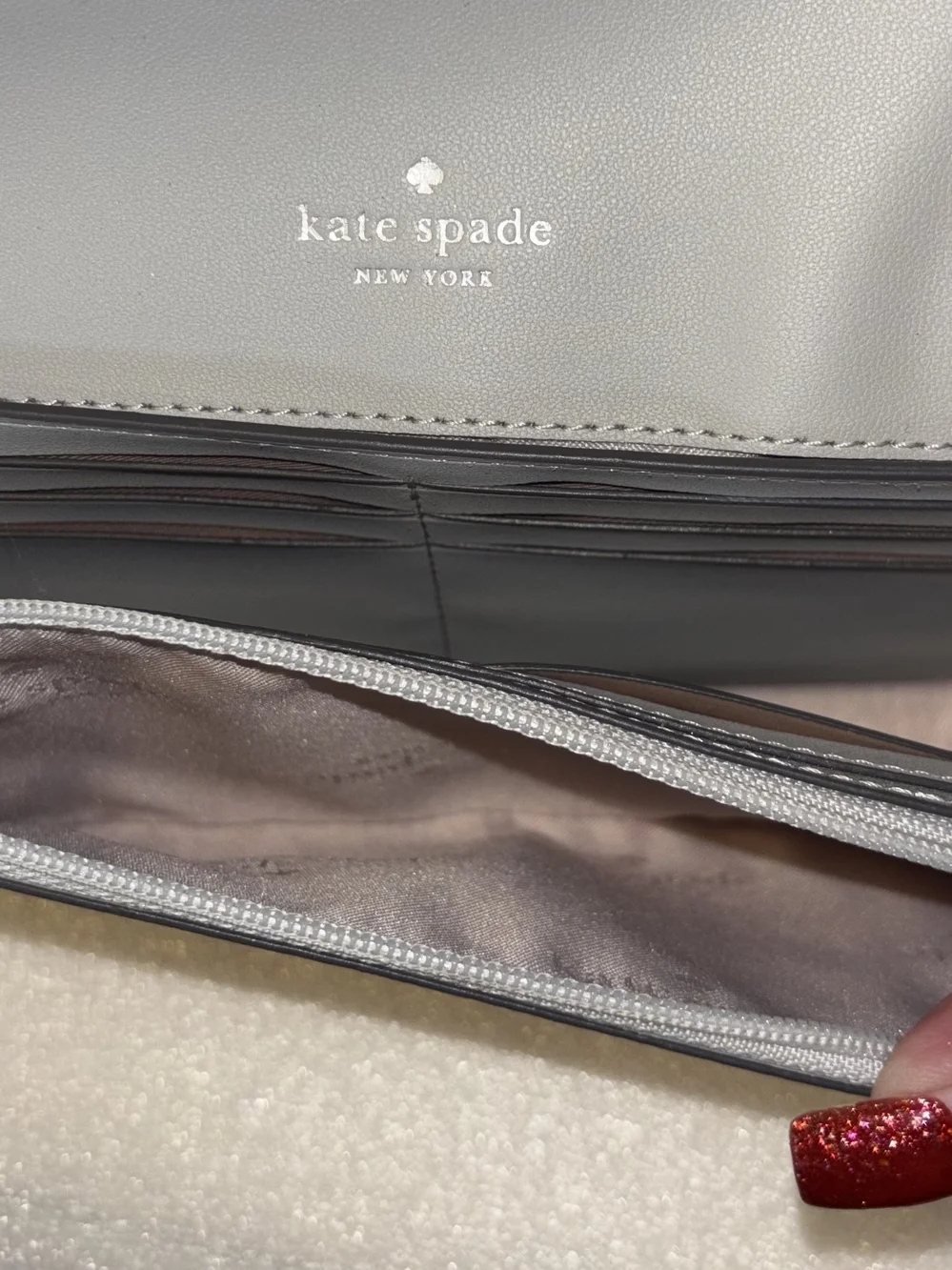 kate spade Silver Glitter Wristlet Clutch with Strap
